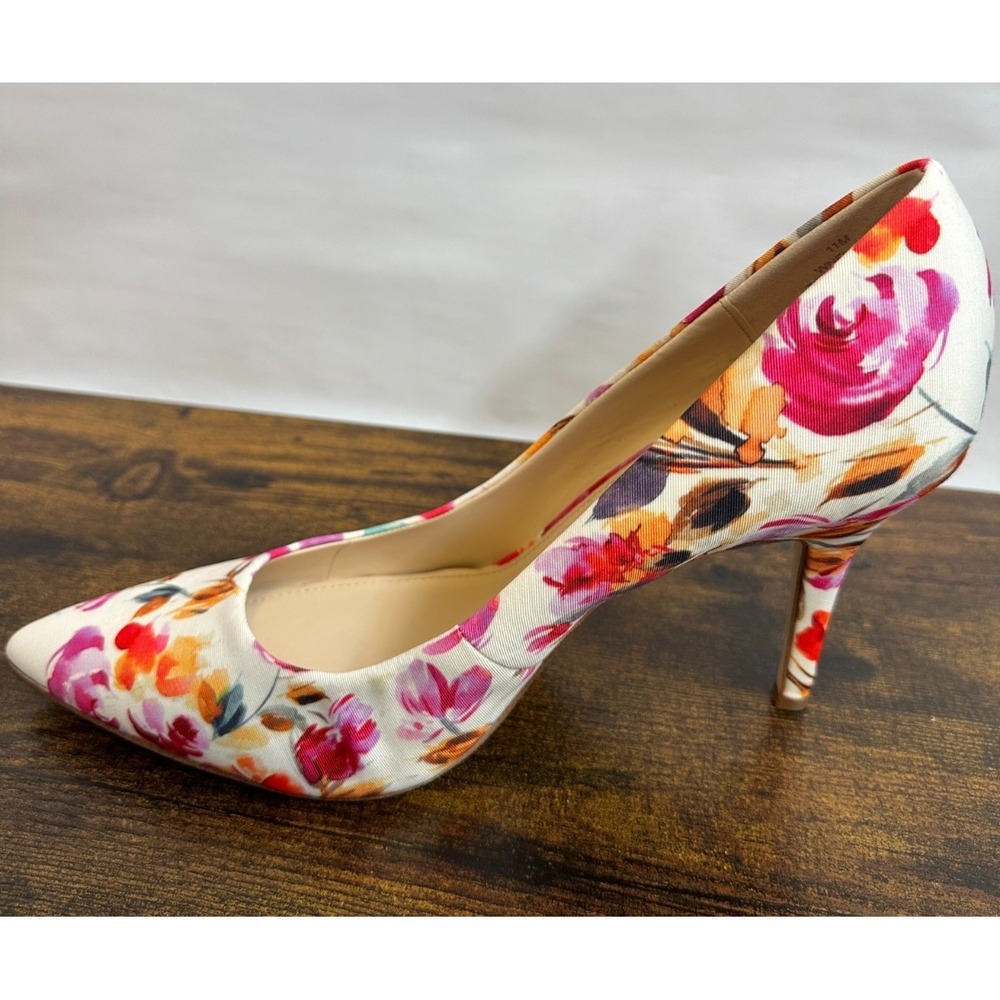 Nine West Flax Floral Pointed Toe Pumps Off White Textile Heels Womens 11 M - Picture 4 of 13